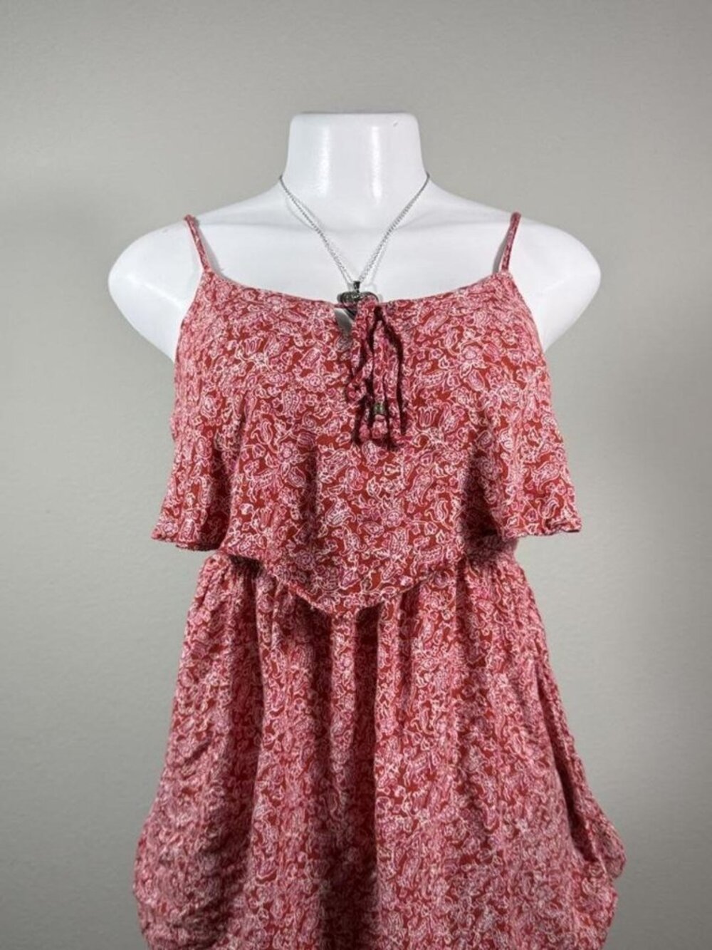 American Eagle Red Paisley Cold Shoulder Babydoll Top XS